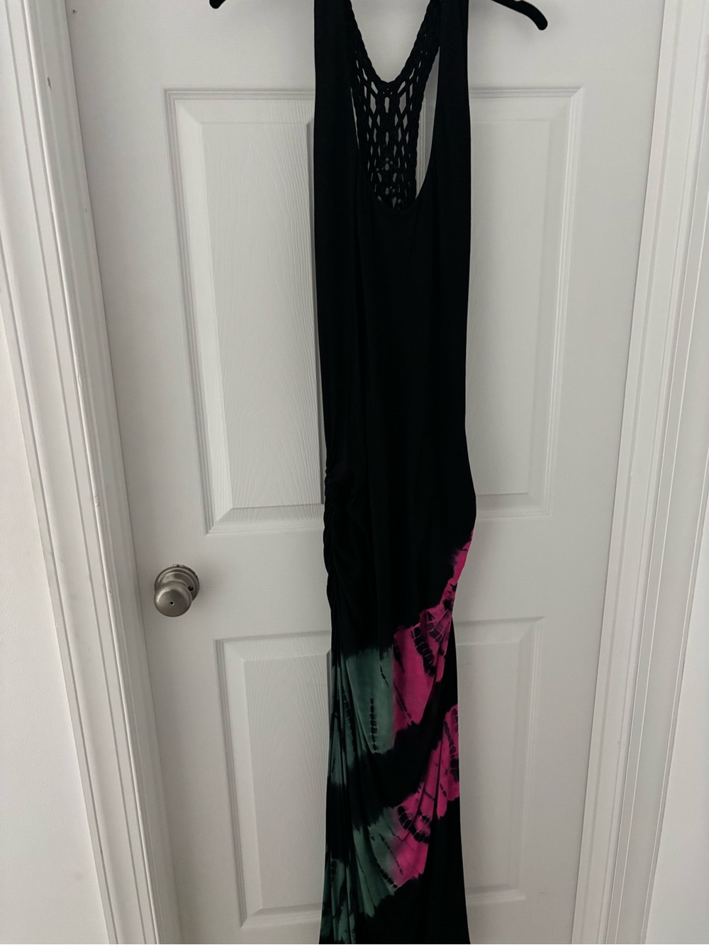 Sky Black Maxi Dress with Pink & Teal Accents